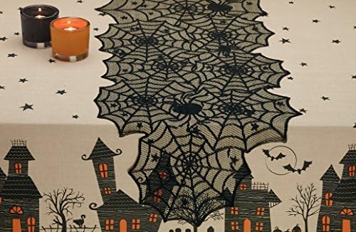 DII Siyah Dantel Yerleşimi Masa Koleksiyonu Gotik Cadılar Bayramı Dekor, Masa Koşucu, 18x72, Örümcek Ağı