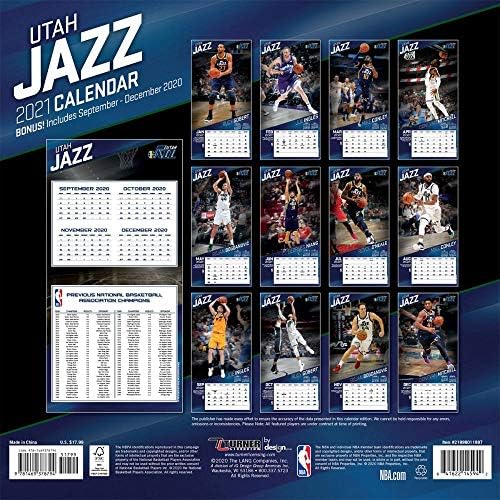 TURNER Sports Utah Jazz 2021 12X12 Takım Duvar Takvimi (21998011897)