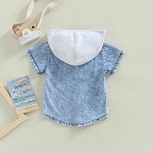 Kurylemon 1-5 Yaşında Yürüyor Bebek Erkek yaz giysileri Denim Gömlek Renk Bloğu Kısa Kollu Hoodie Tops