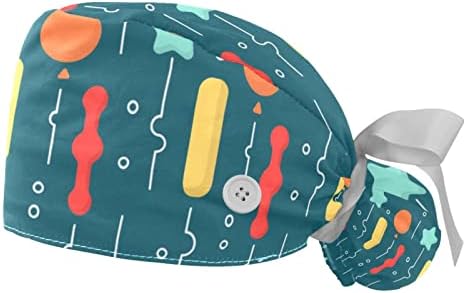 Renkli Balonlar Çalışma Kapağı Düğme ve Ter Bandı 2 Adet Kullanımlık Cerrahi Cerrahi Şapkalar At Kuyruğu Tutucu, Çok