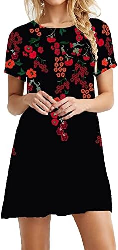 MIASHUI Sundress Kadınlar Casual Kadın Yaz Rahat Yuvarlak Boyun Kısa Kollu Elbise Çiçek Baskı Etek Bir Çizgi Yensiz