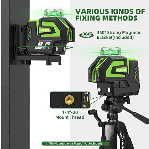 Huepar Öz-Tesviye Yeşil Lazer Seviye Çapraz Çizgi ile 2 Çekül Noktalar Lazer Aracı -360 Yatay Çizgi Artı Büyük Fan